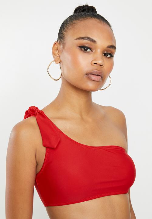 Missguided - Tie one shoulder bikini top - red