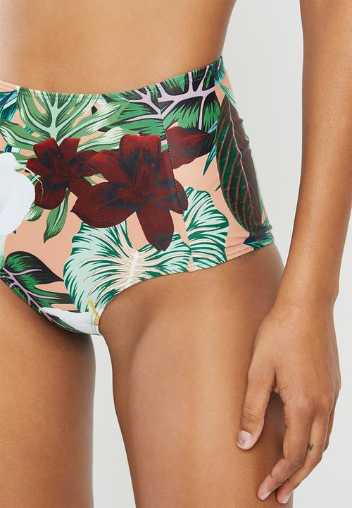 Missguided - Floral high waisted bikini bottoms - green