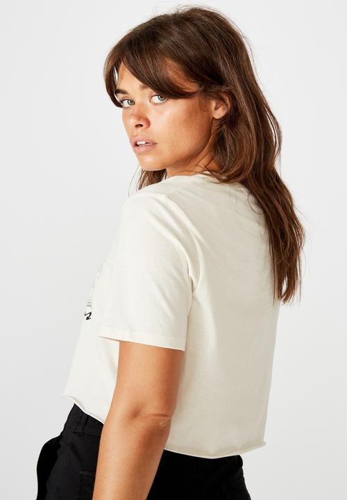 Factorie - Short sleeve raw edge crop T-shirt - washed ivory