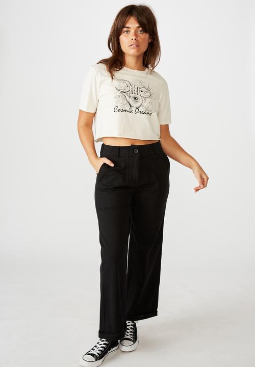 Factorie - Short sleeve raw edge crop T-shirt - washed ivory