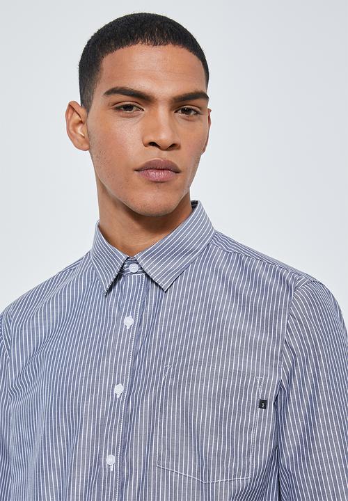 Superbalist - Barber regular fit long sleeve shirt - grey & white