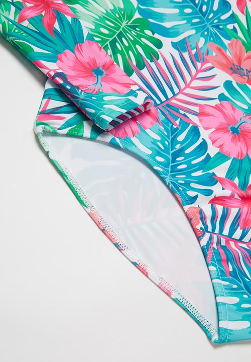 Rebel Republic - Tropical floral print zip up swimsuit - multi