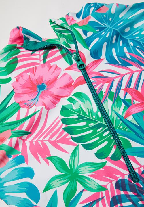 Rebel Republic - Tropical floral print zip up swimsuit - multi