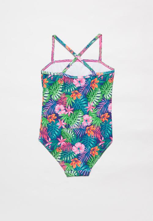 Pop Candy - Tropical one piece frill detail swimsuit - multi
