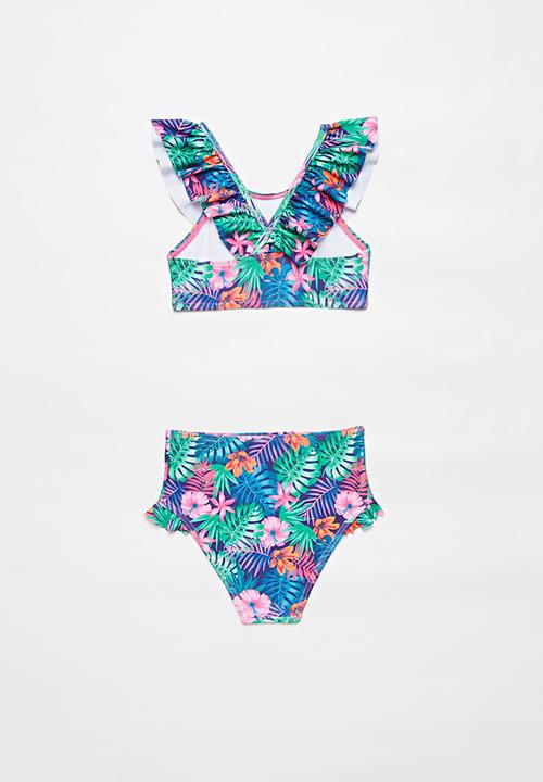 Pop Candy - Tropical two piece frill swimsuit - multi