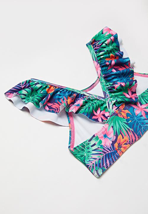 Pop Candy - Tropical two piece frill swimsuit - multi