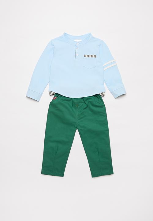 Pop Candy - Boys shirt & pants set - green & blue 
