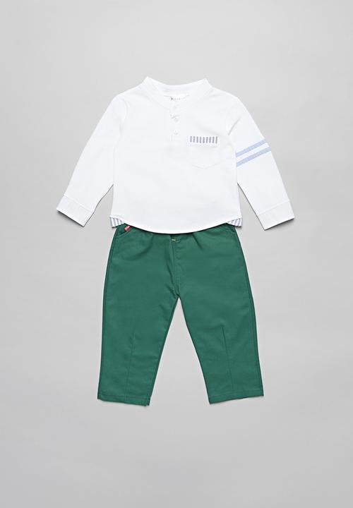Pop Candy - Boys shirt & pants set - white & green