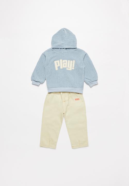 Pop Candy - Boys hoodie & pants set - blue & cream