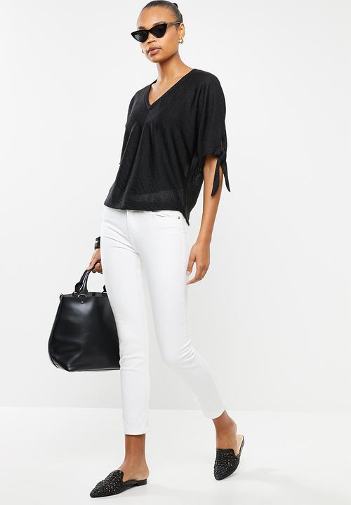 edit - Tie sleeve linen blend tee - black