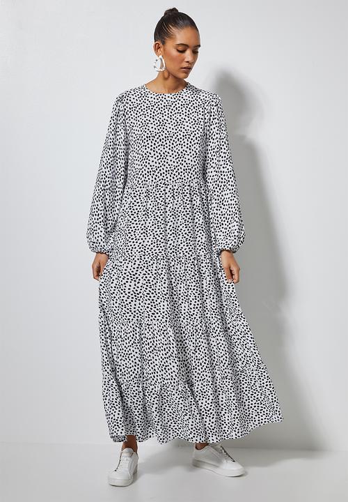 Superbalist - Tiered midi dress - white & black 