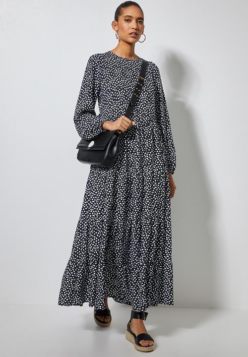 Superbalist - Tiered midi dress - black & white 