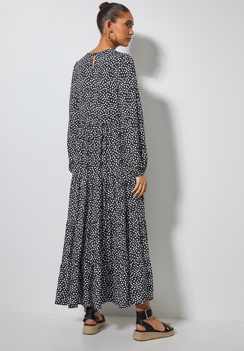 Superbalist - Tiered midi dress - black & white 