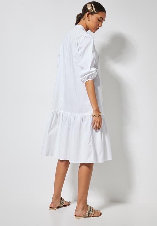 Superbalist - Cotton button dress with tier - white