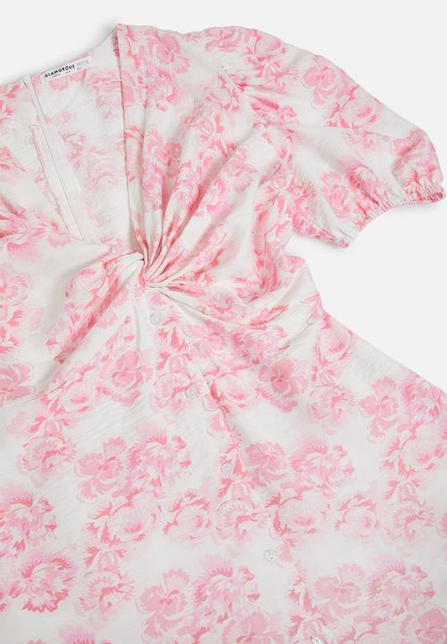 Glamorous - Petite floral maxi with puff sleeves - pink & white 