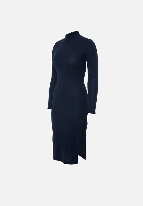 Glamorous - Petite bodycon turtle neck midi with slit - navy