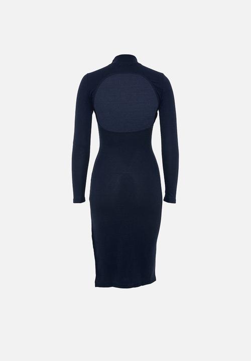 Glamorous - Petite bodycon turtle neck midi with slit - navy