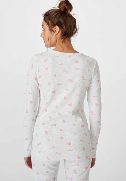 Cotton On - Henley waffle long sleeve top - grey 