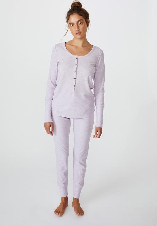 Cotton On - Henley waffle long sleeve top - purple