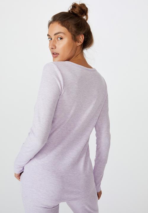 Cotton On - Henley waffle long sleeve top - purple