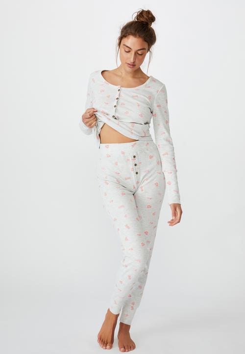 Cotton On - Waffle long john  -pizza love & grey marle