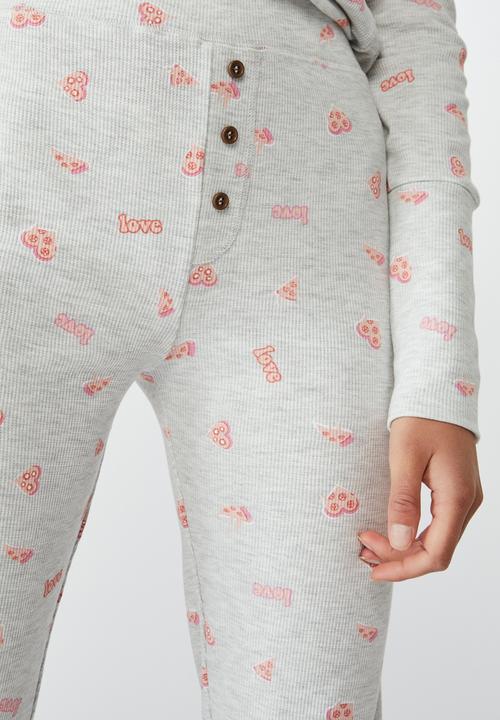 Cotton On - Waffle long john  -pizza love & grey marle
