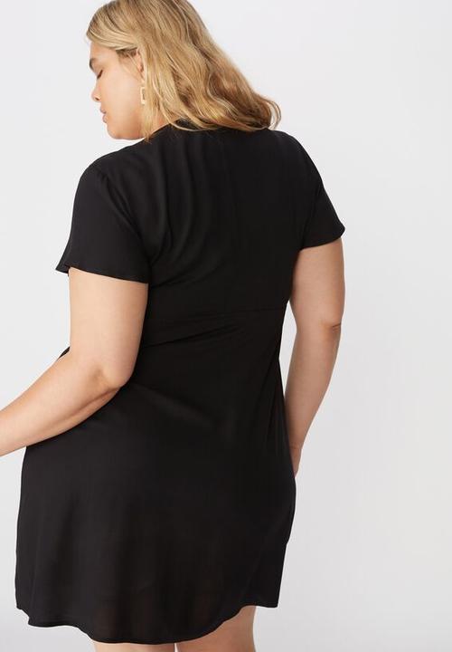 Cotton On - Curve woven miranda tie front mini dress - black