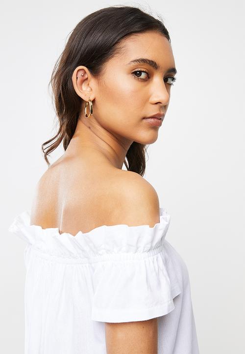 VELVET - Frill bardot linen blouse - white