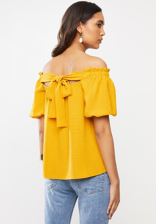 VELVET - Tie back bardot blouse - yellow