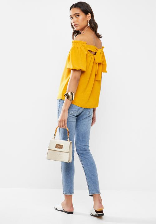 VELVET - Tie back bardot blouse - yellow