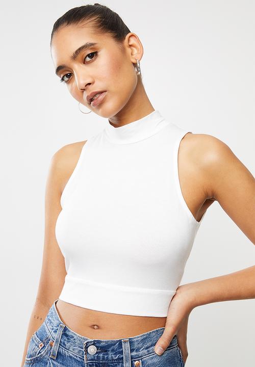 Blake -  Turtle neck sleeveless tie back detail crop top