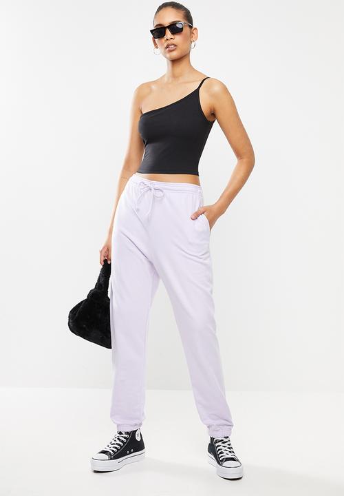 Blake - Sueded single jersey asymetric crop top - black