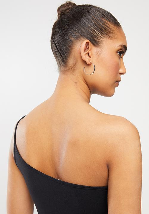 Blake - Sueded single jersey asymetric crop top - black