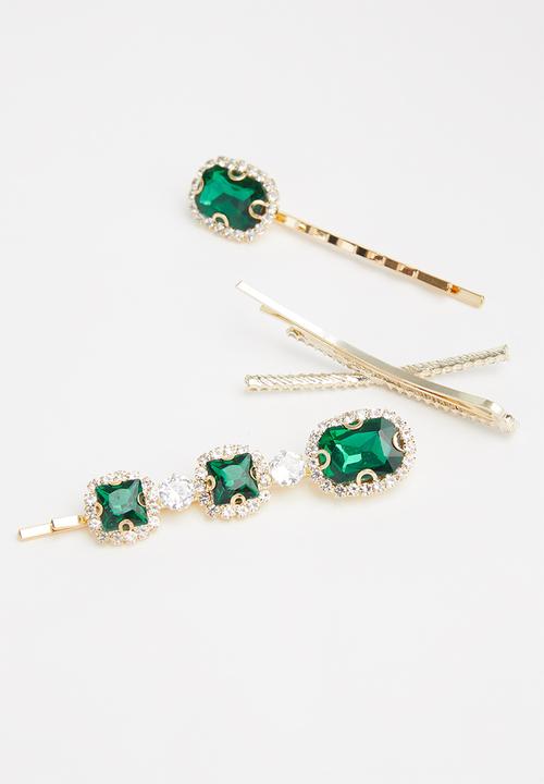 Superbalist - Hair slides 3 pack - green & gold 