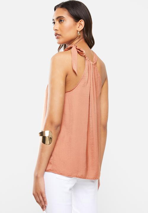 VELVET - Satin drawcord halter top - dusty clay