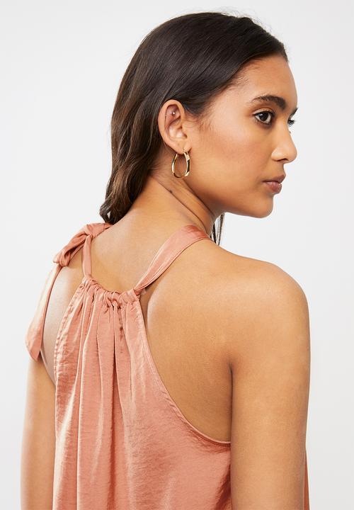 VELVET - Satin drawcord halter top - dusty clay