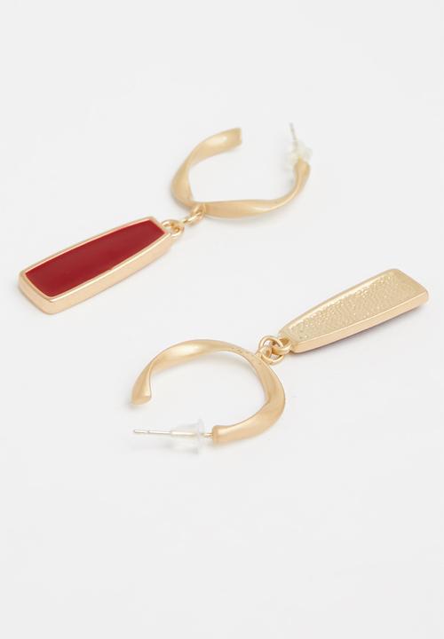 Superbalist - Ruby hoop earrings - gold & red