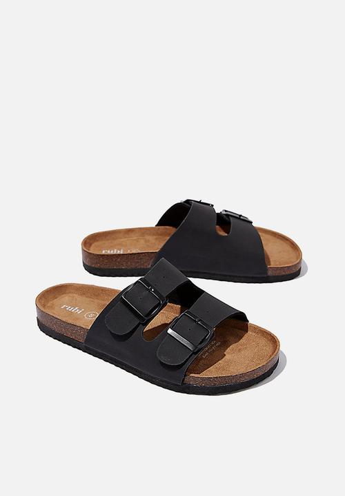 Cotton On - Rex double buckle slide - black 