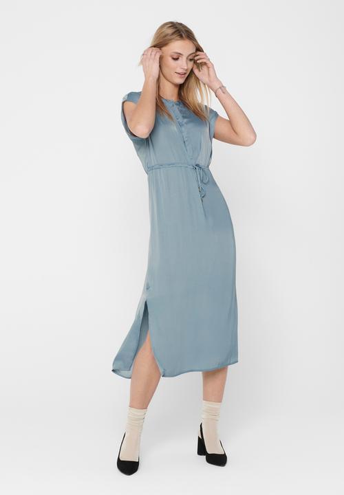 Jacqueline de Yong - Sheela short sleeve long shirt dress - blue