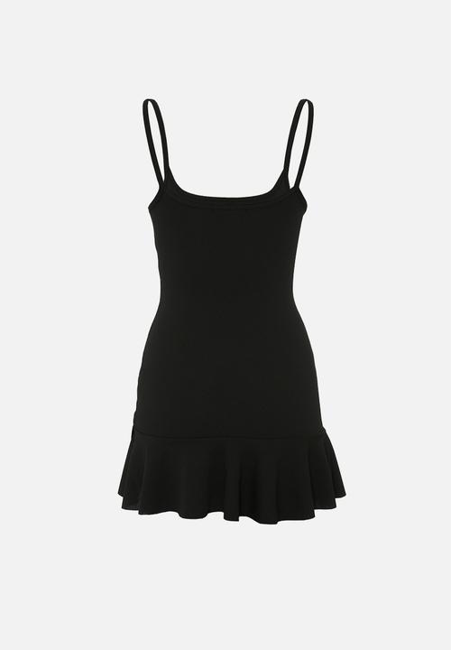 Missguided - Petite frill hem strappy bodycon dress - black