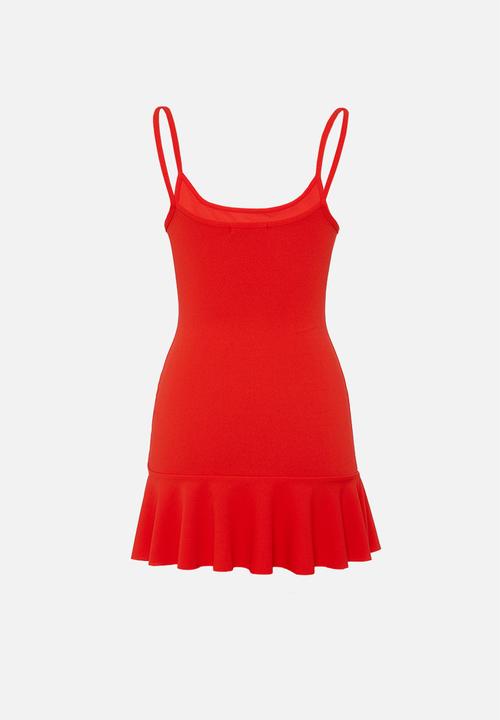 Missguided - Petite frill hem strappy bodycon dress - red