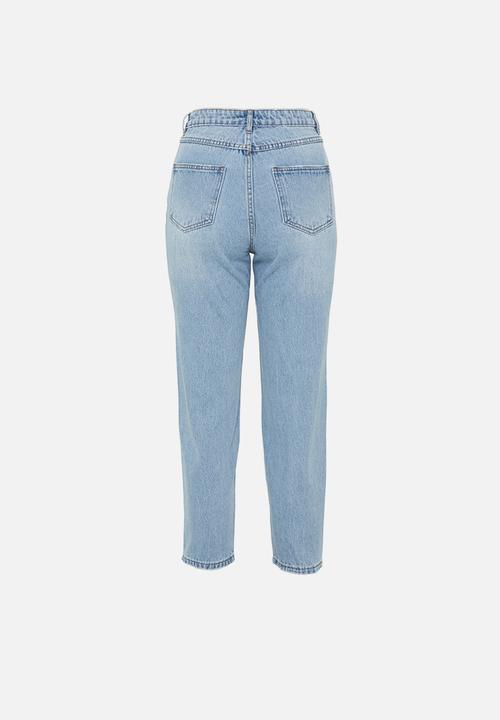 Missguided - Petite riot high waisted mom jeans light - blue