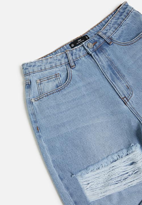 Missguided - Petite riot high waisted mom jeans light - blue
