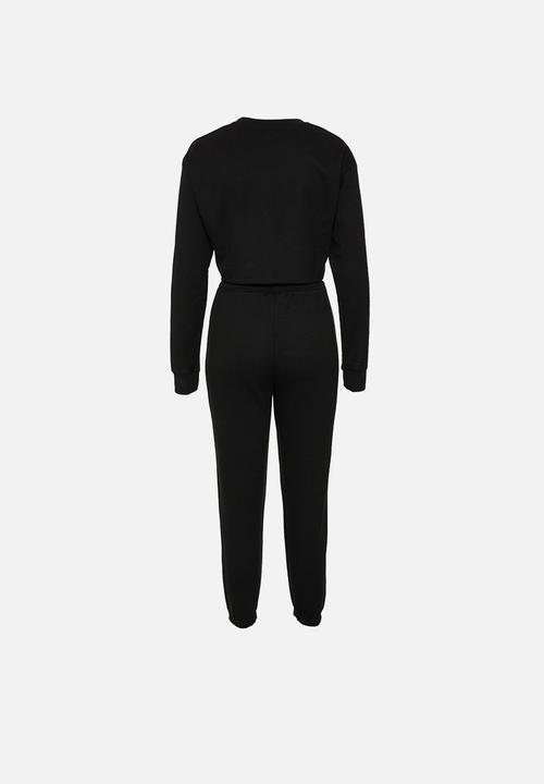 Missguided - Petite crop sweat jogger coord - black