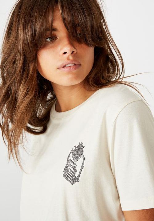 Factorie - Relaxed graphic T-shirt - washed ivory/skeleton hand heart