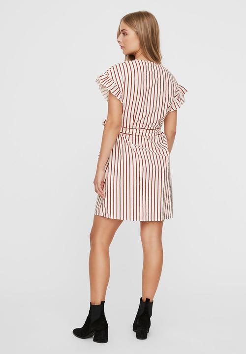 Vero Moda - Olympia short sleeve wide short wrap dress - red & white 