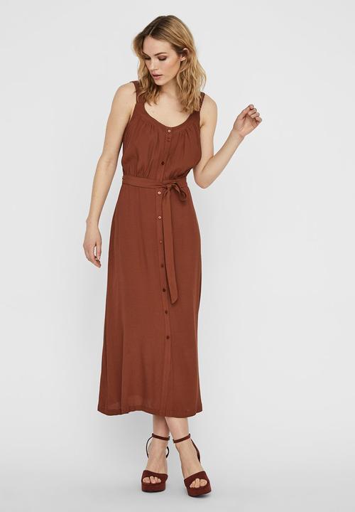 Vero Moda - Zakynthos strap 7/8 dress - rust
