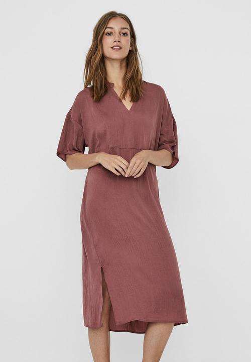 Vero Moda - Alma 2/4 calf dress - burgundy