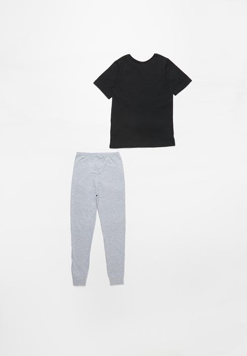 Pop Candy - Boys tee & pants pj set - black & grey melange