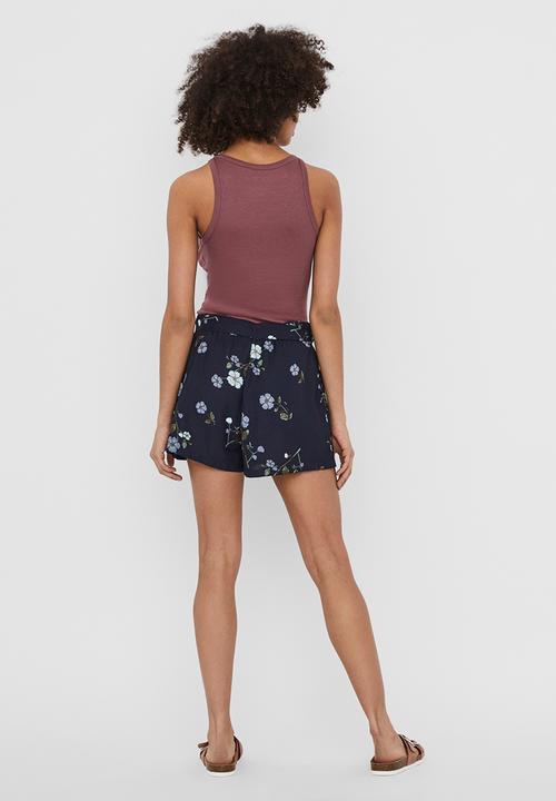 Vero Moda - Roma short sleeve rib top vip - burgundy
